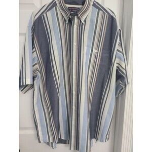 Men’s Roundtree & Yorke Vertical Stripe Button-Down Shirt – 1X Big & Tall – Grey